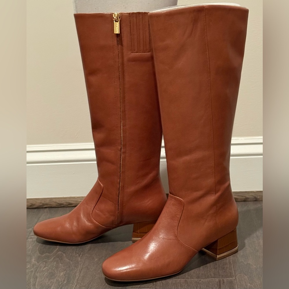 Michael Kors Sedgwick Tan Leather low Heeled Boots color-luggage, 8M NWT